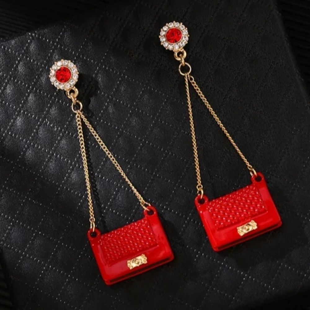 18K Gold Plated Red Purse Dangling Earrings​